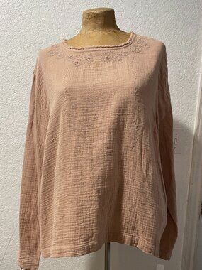 NWT $249 Taupe Embroidered Joan Blouse EWA I WALLA M Organic Cotton